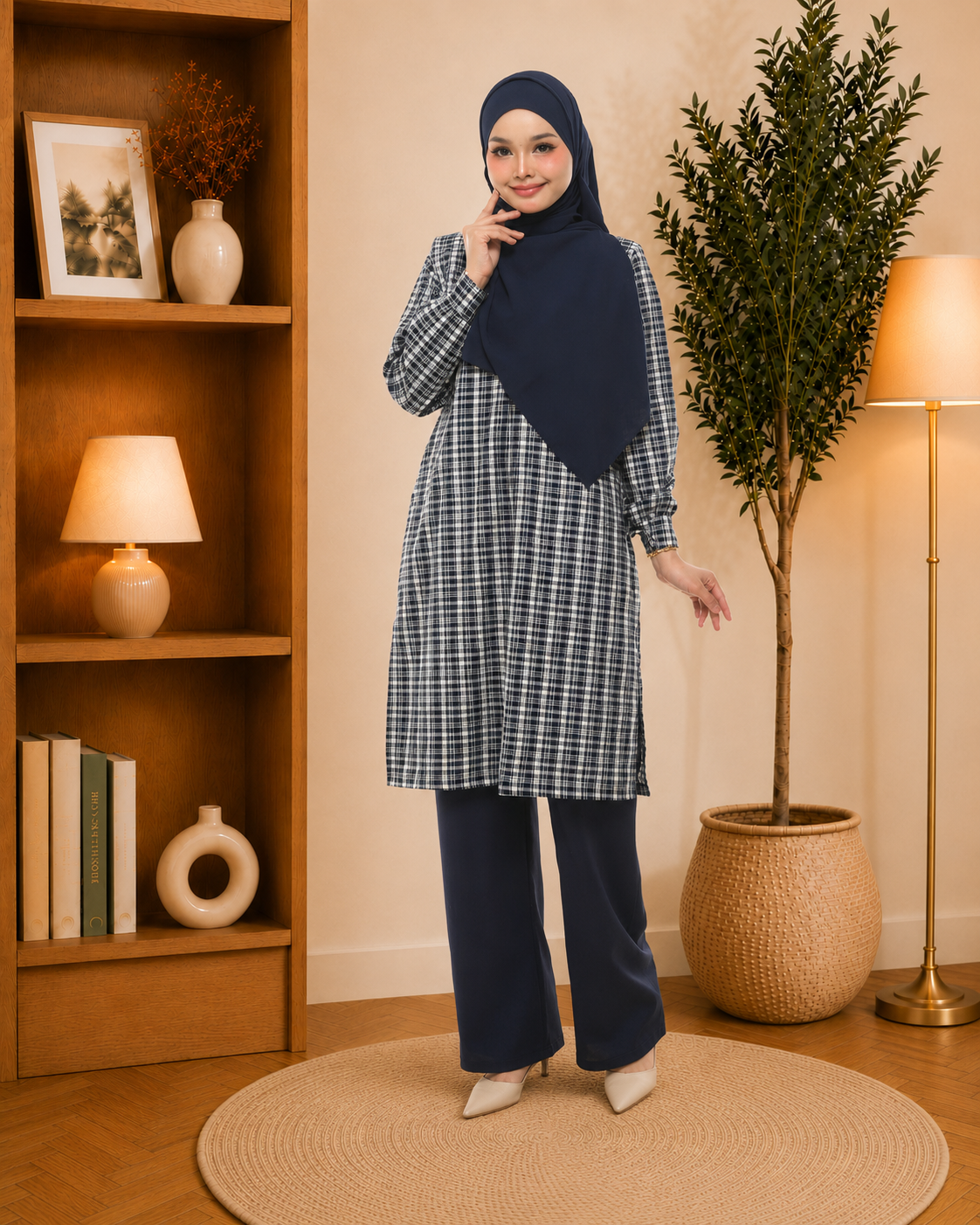 Model wearing Baju Seluar